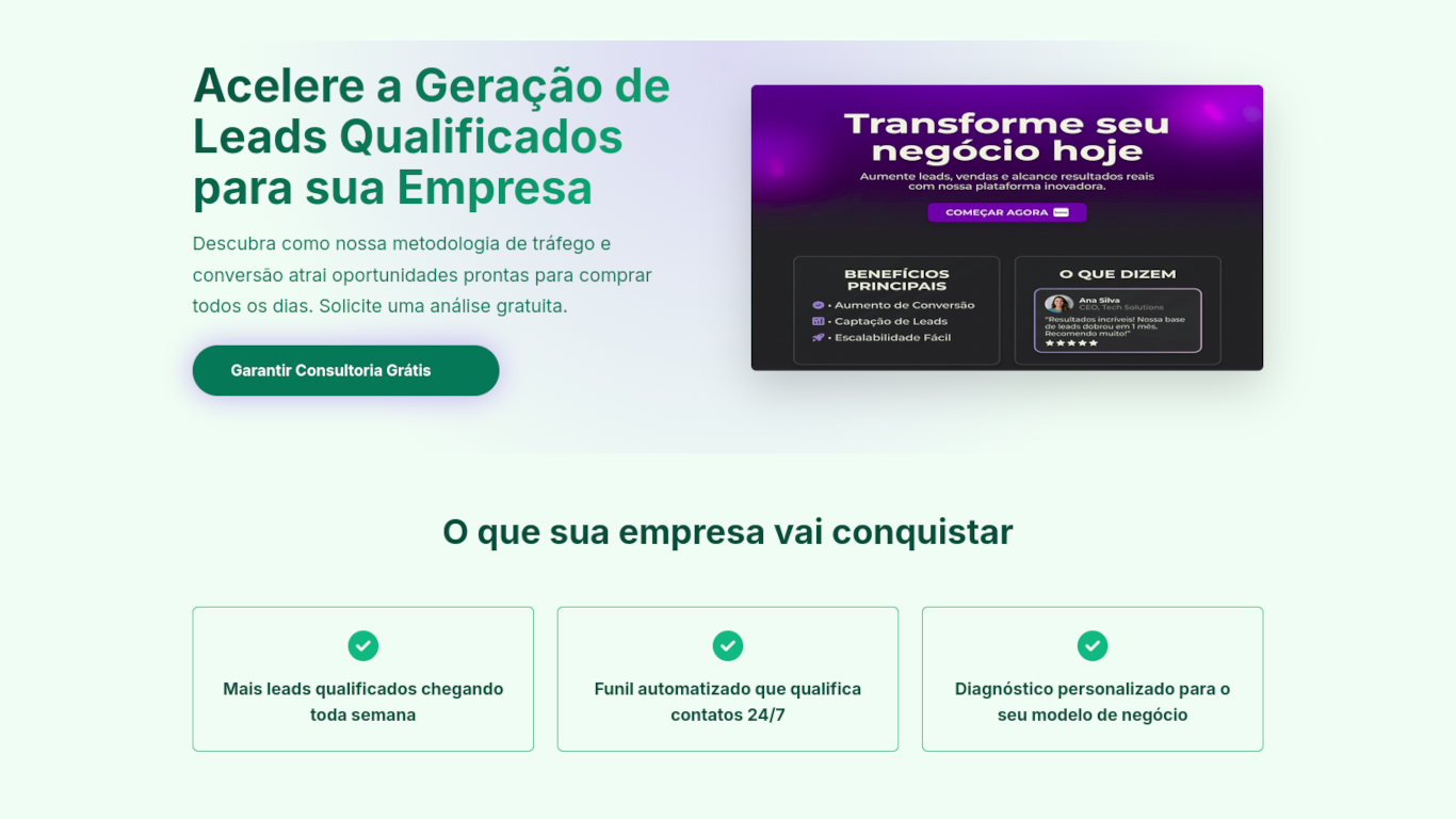 Demonstração Landing Page de Captura